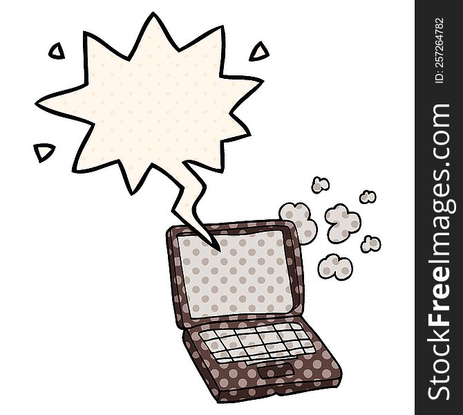 Cartoon Laptop Computer And Speech Bubble In Comic Book Style