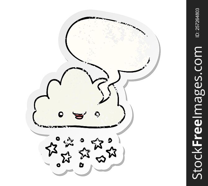 cartoon storm cloud with speech bubble distressed distressed old sticker. cartoon storm cloud with speech bubble distressed distressed old sticker