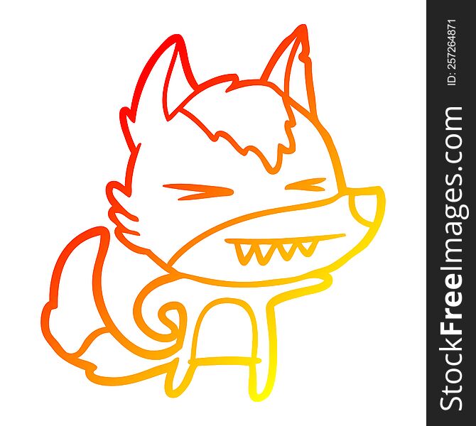 warm gradient line drawing of a angry wolf cartoon
