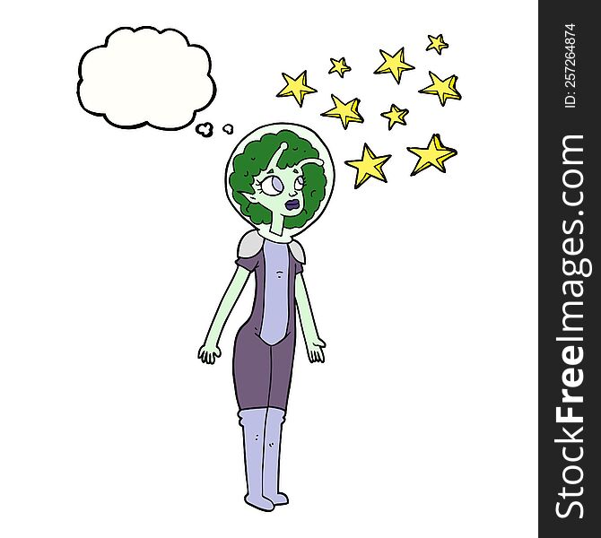 freehand drawn thought bubble cartoon alien space girl