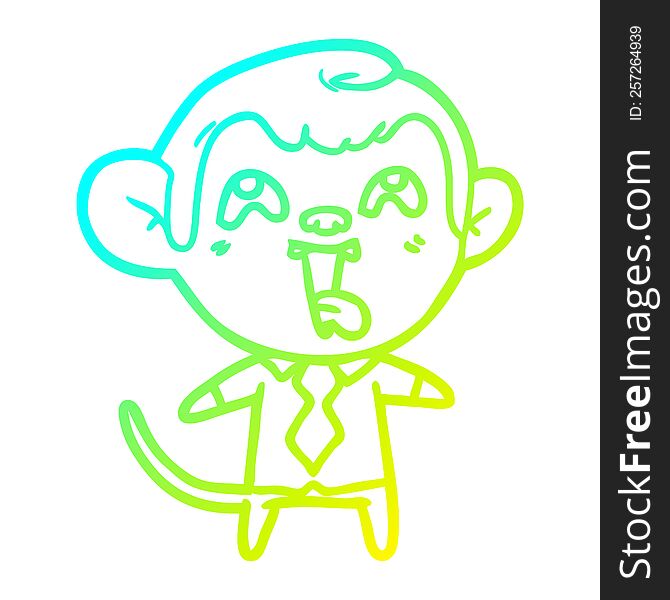 Cold Gradient Line Drawing Crazy Cartoon Monkey In Shirt And Tie