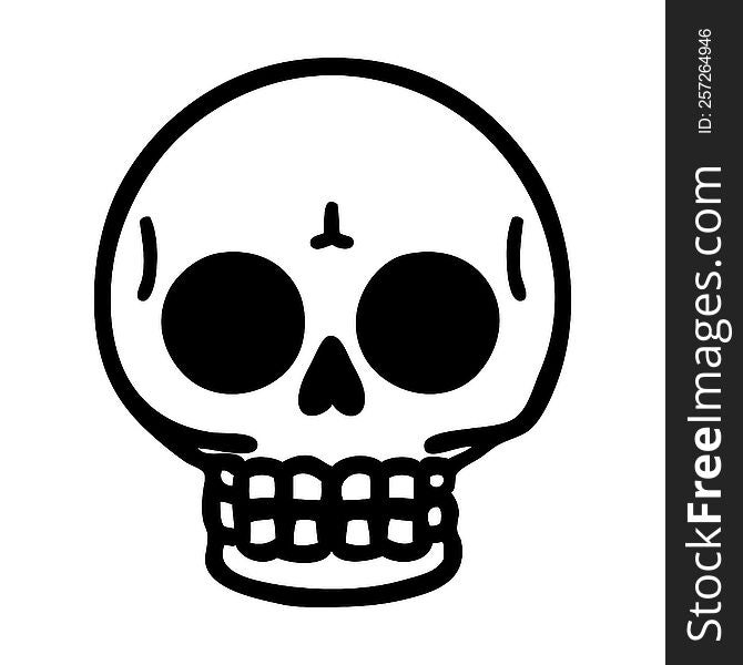 tattoo in black line style of a skull. tattoo in black line style of a skull