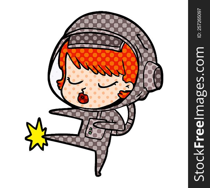 cartoon pretty astronaut girl karate kicking. cartoon pretty astronaut girl karate kicking