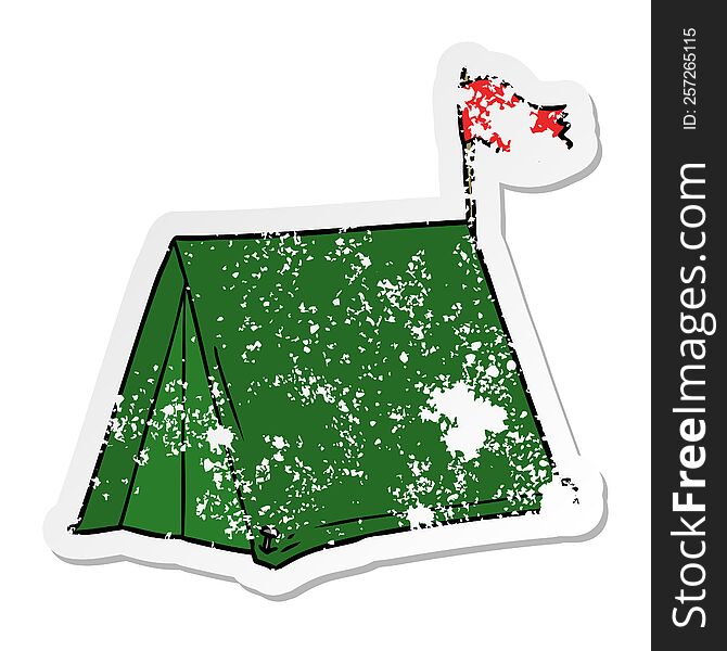 distressed sticker of a cartoon tent