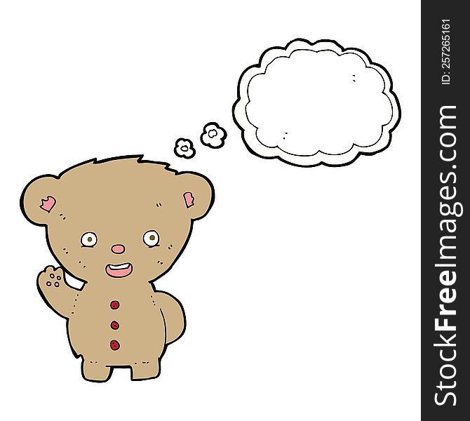 Cartoon Teddy Bear Waving With Thought Bubble