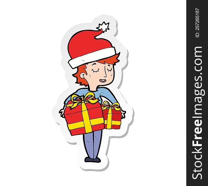 sticker of a cartoon woman with gifts