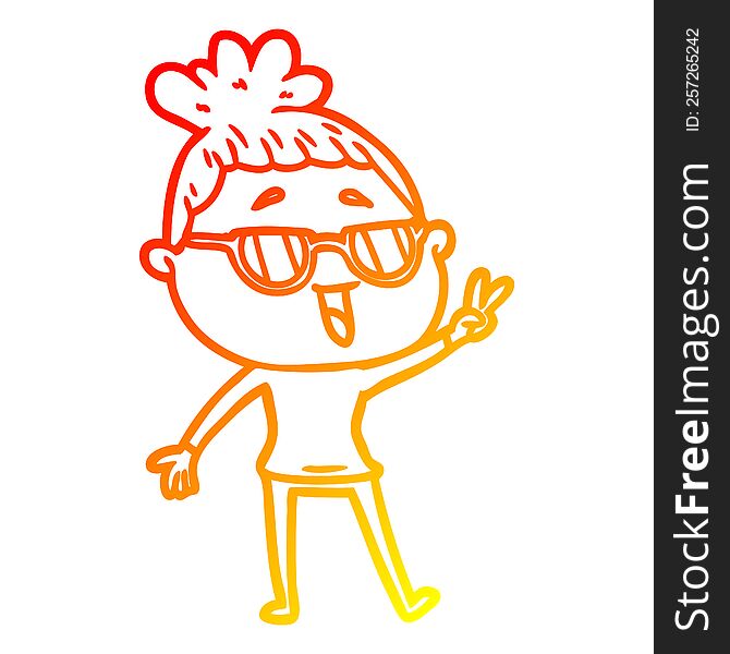 Warm Gradient Line Drawing Cartoon Happy Woman Wearing Spectacles