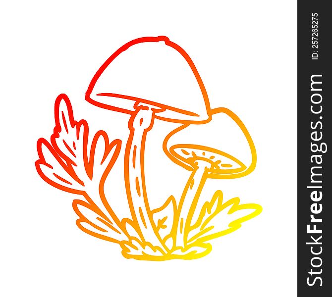 warm gradient line drawing of a wild mushrooms