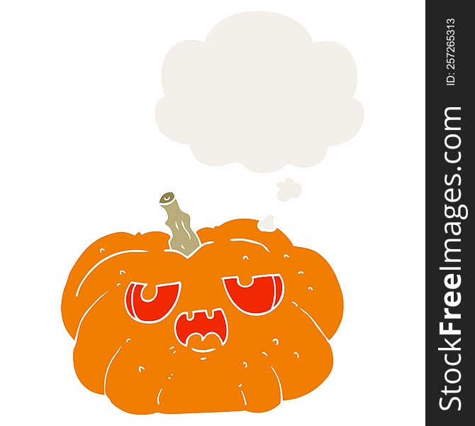 Cartoon Pumpkin And Thought Bubble In Retro Style