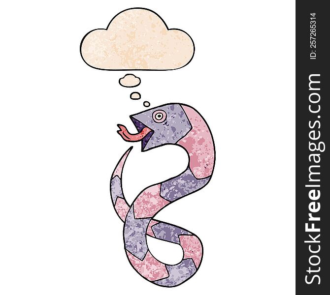 Cartoon Snake And Thought Bubble In Grunge Texture Pattern Style
