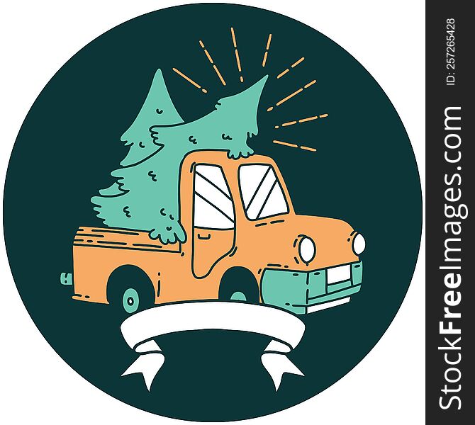 icon of tattoo style truck carrying trees