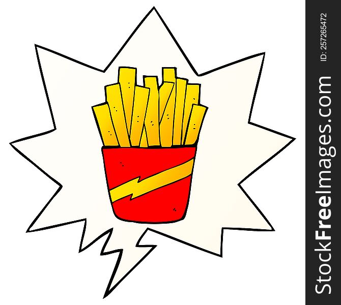 cartoon box of fries with speech bubble in smooth gradient style