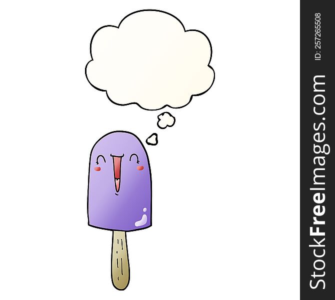 Cartoon Happy Ice Lolly And Thought Bubble In Smooth Gradient Style