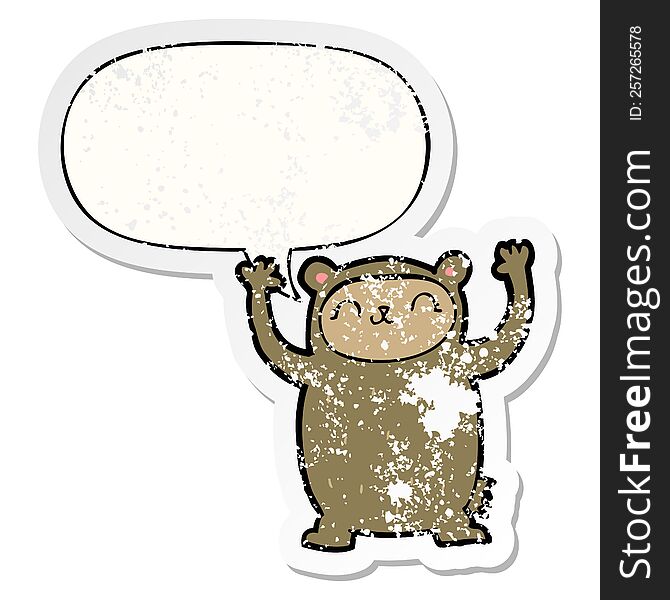 Cute Cartoon Bear And Speech Bubble Distressed Sticker