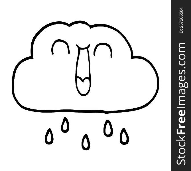line drawing cartoon of a happy rain cloud