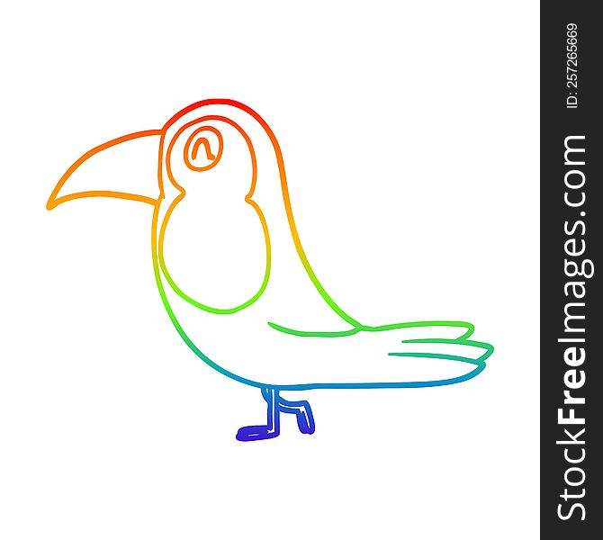 Rainbow Gradient Line Drawing Cartoon Toucan