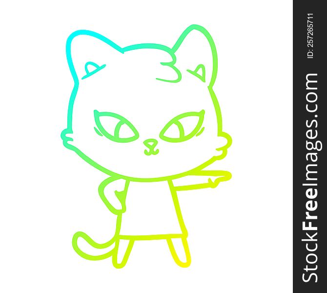 Cold Gradient Line Drawing Cute Cartoon Cat