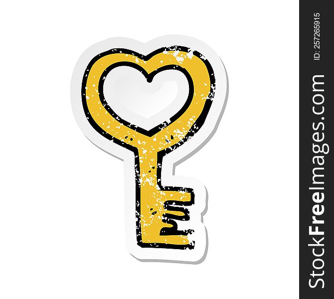 retro distressed sticker of a cartoon heart shaped key