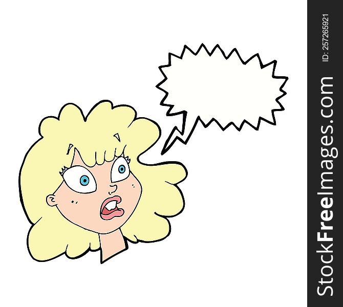 cartoon shocked female face with speech bubble