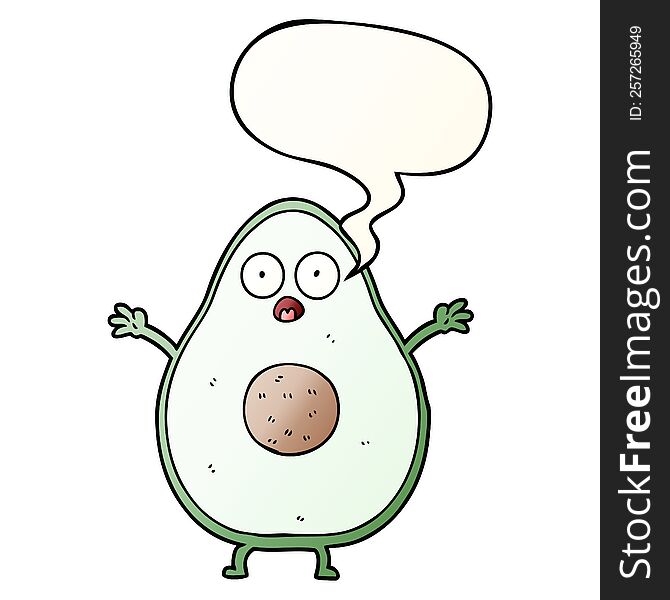 cartoon avocado with speech bubble in smooth gradient style