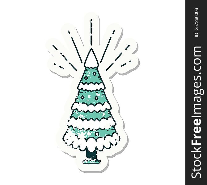 grunge sticker of tattoo style snow covered pine tree