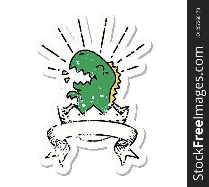 Grunge Sticker Of Tattoo Style Hatching Dinosaur