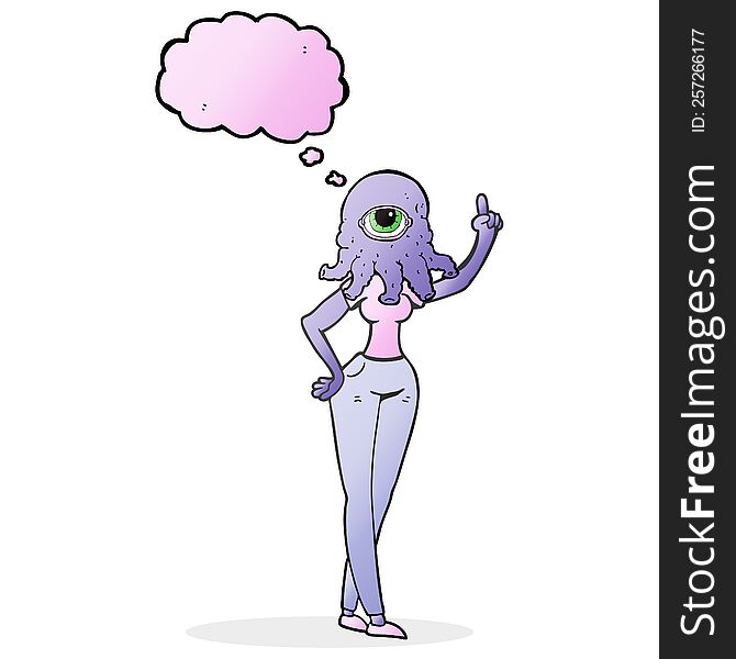 Thought Bubble Cartoon Female Alien With Raised Hand