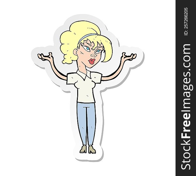 sticker of a cartoon woman raising hands in air