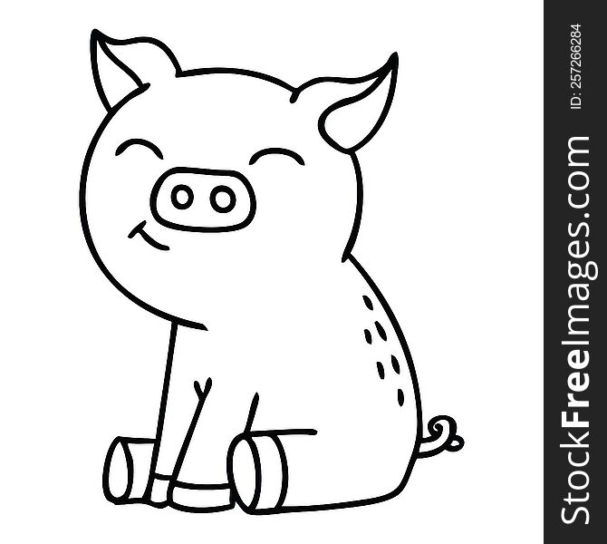 Quirky Line Drawing Cartoon Pig