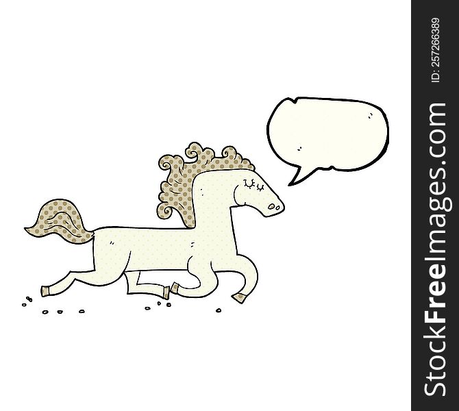 freehand drawn comic book speech bubble cartoon running horse