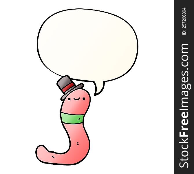 Cute Cartoon Worm And Speech Bubble In Smooth Gradient Style