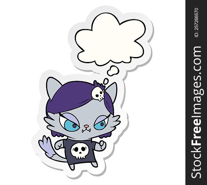 cartoon tough cat girl with thought bubble as a printed sticker