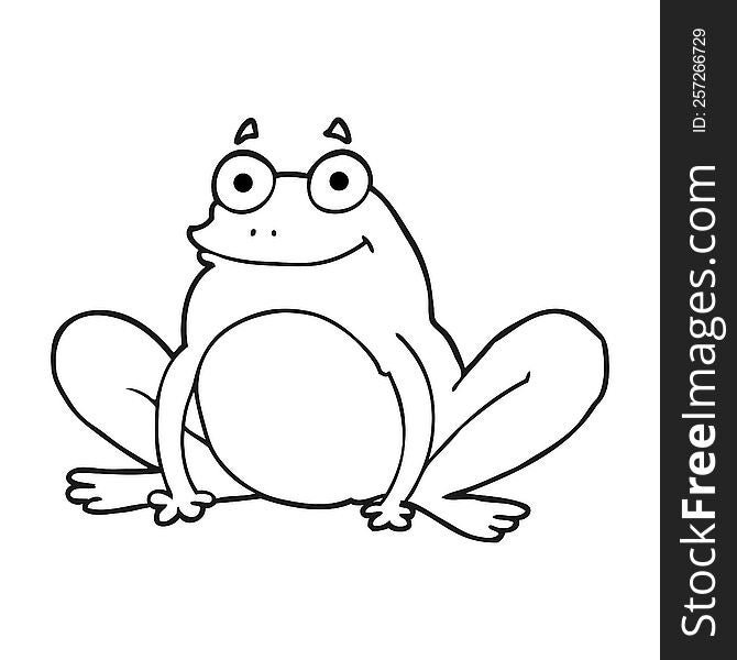 freehand drawn black and white cartoon happy frog