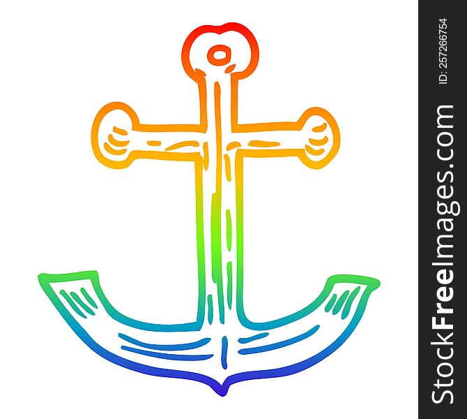 Rainbow Gradient Line Drawing Cartoon Ships Anchor