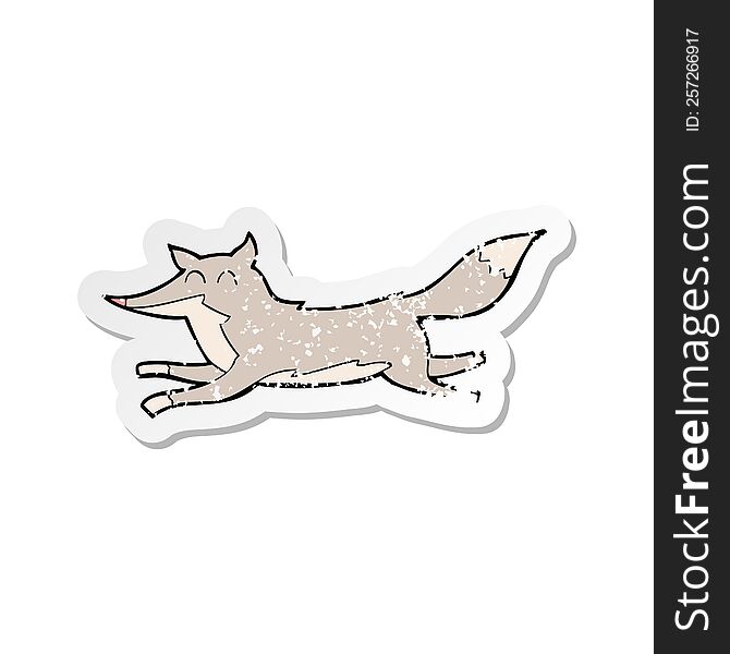 Retro Distressed Sticker Of A Cartoon Running Wolf
