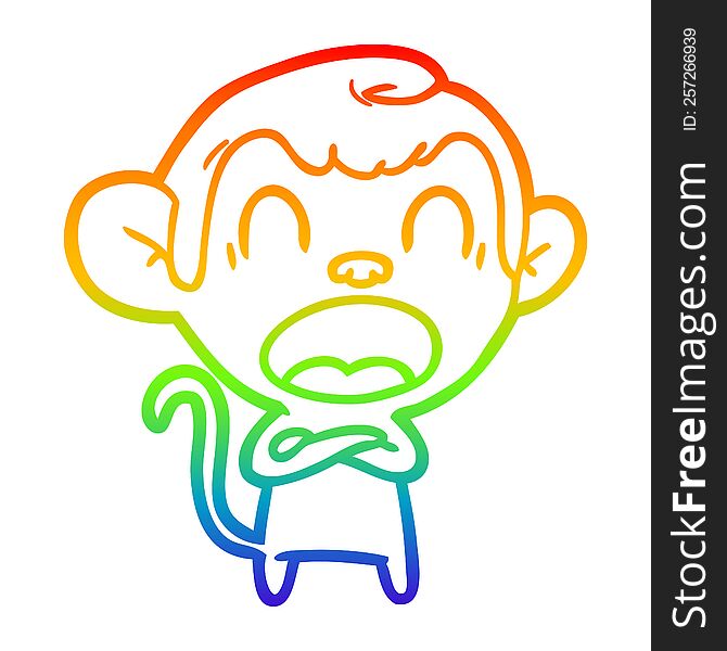 Rainbow Gradient Line Drawing Shouting Cartoon Monkey