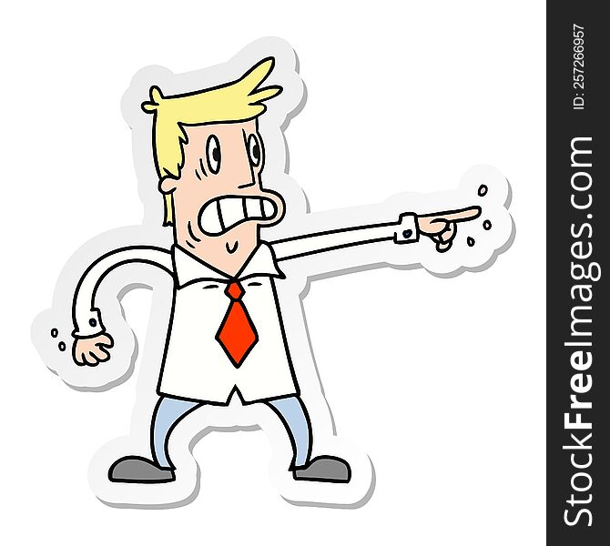 hand drawn sticker cartoon doodle man pointing looking worried