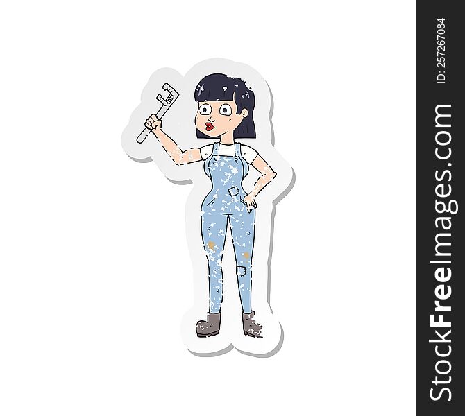 retro distressed sticker of a cartoon female plumber