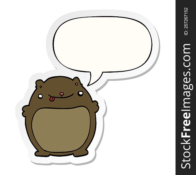 Cartoon Fat Bear And Speech Bubble Sticker