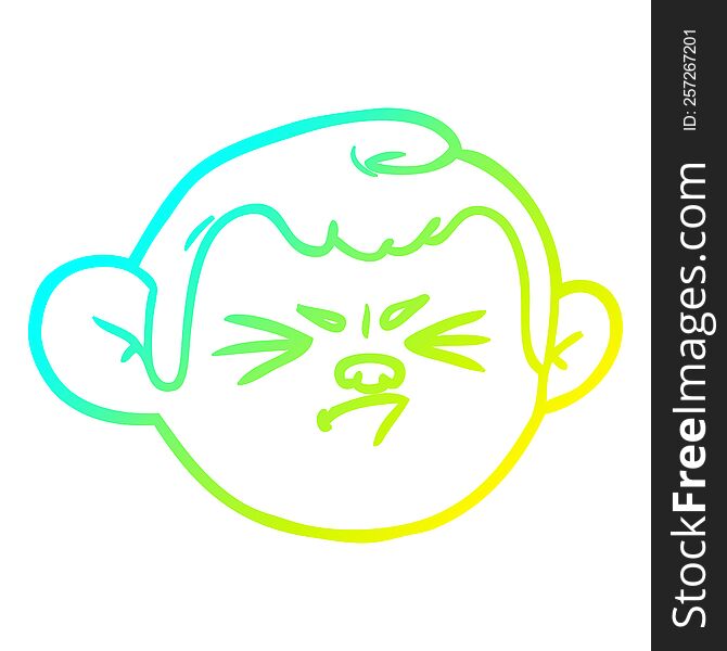 Cold Gradient Line Drawing Cartoon Monkey Face