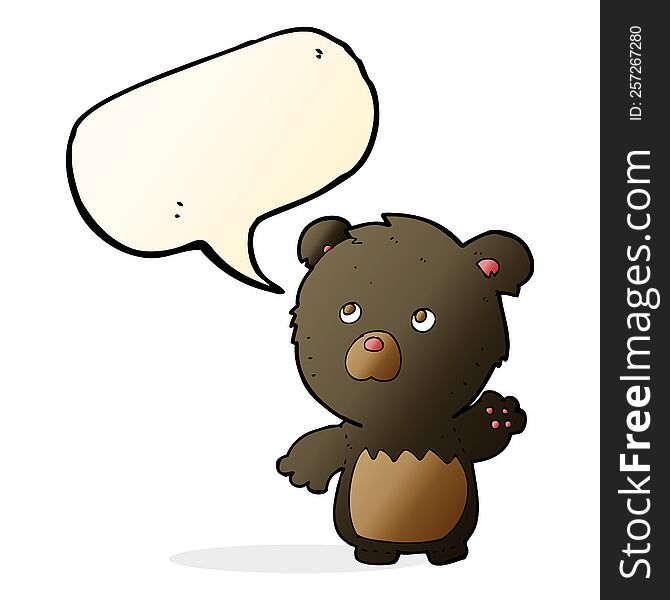 Cartoon Black Teddy Bear With Speech Bubble