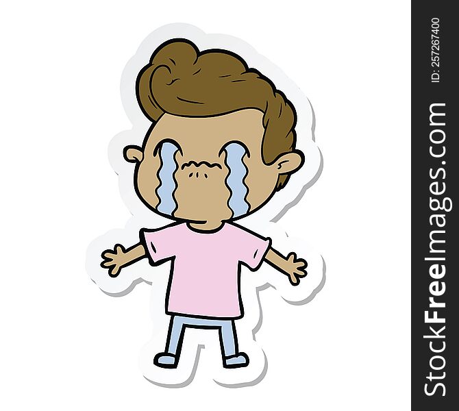 Sticker Of A Cartoon Man Crying