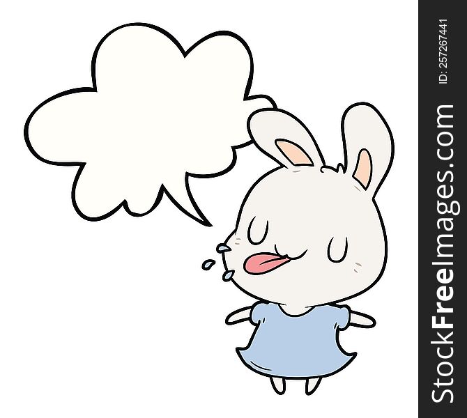 Cute Cartoon Rabbit Blowing Raspberry And Speech Bubble