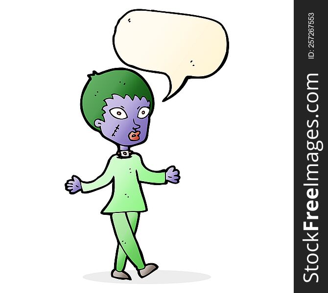 Cartoon Halloween Zombie Woman With Speech Bubble