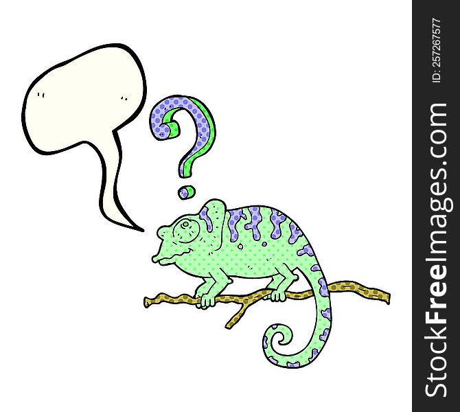 freehand drawn comic book speech bubble cartoon curious chameleon