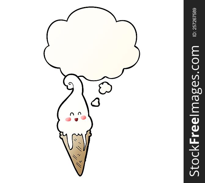 Cartoon Ice Cream And Thought Bubble In Smooth Gradient Style