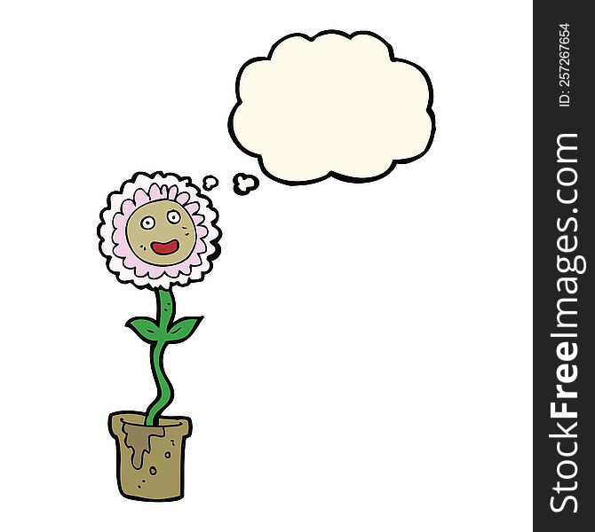 Cartoon Flower With Face With Thought Bubble