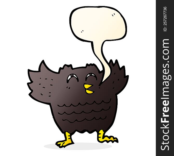 cartoon black bird with speech bubble