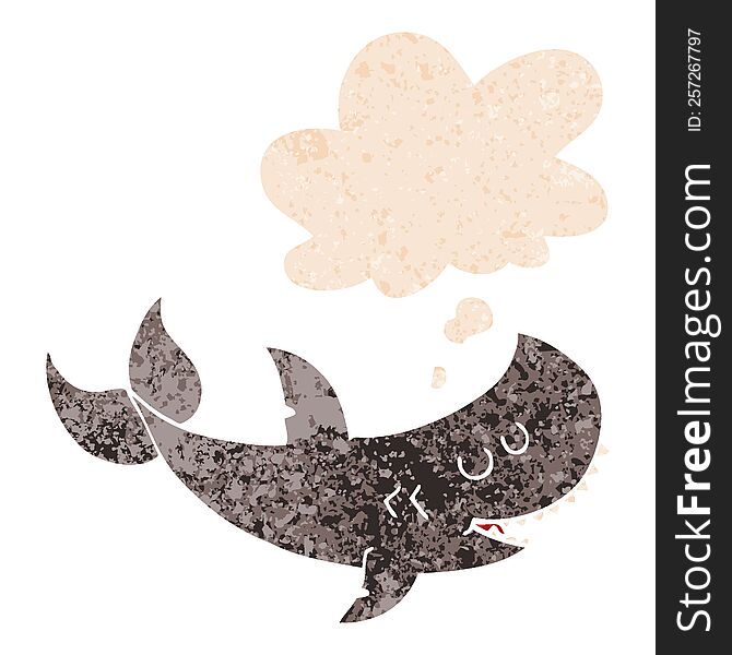 cartoon shark with thought bubble in grunge distressed retro textured style. cartoon shark with thought bubble in grunge distressed retro textured style