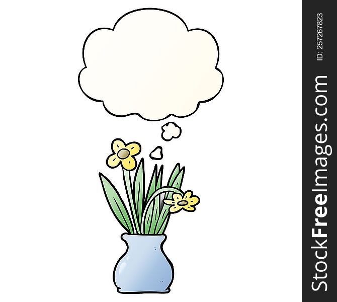 cartoon flower in pot with thought bubble in smooth gradient style
